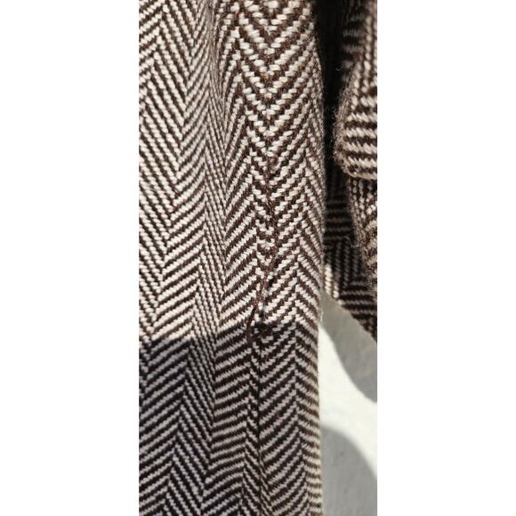 Vertigo Paris Blazer Womens XL Brown Ivory Herringbone Wool Blend Open Jacket - Picture 9 of 12